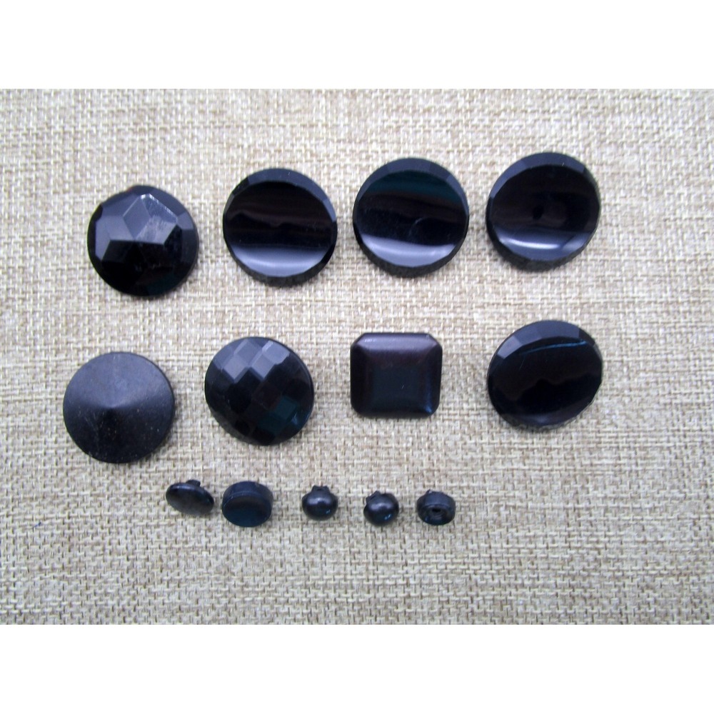 Black Vintage Buttons Faceted Lot of 13 Assorted Plastic
